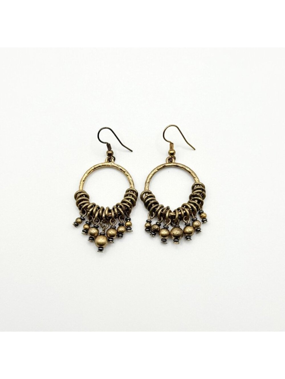 Gold-Plated Boho Hoop Earrings With Dangle Bead Accents